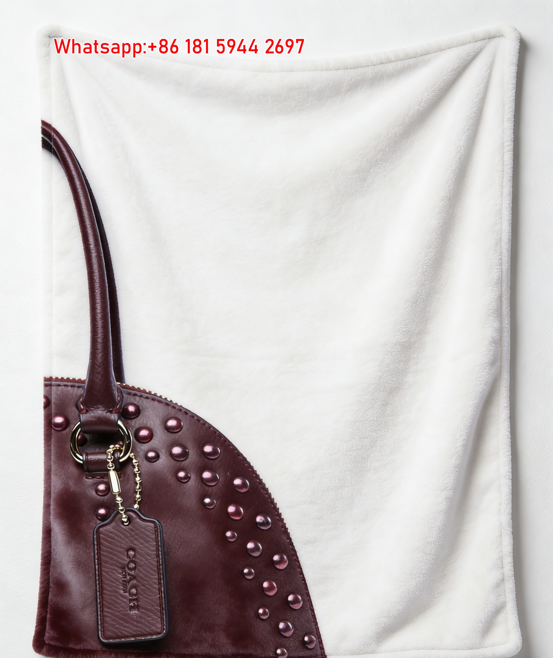 COACH Burgundy Studded Bag Print Flannel Throw Blanket for Couch C286